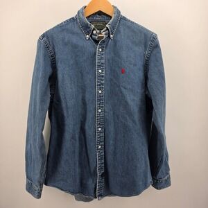 Polo Country Ralph Lauren Denim Shirt Mens XL Blue Cotton Button Down Vintage